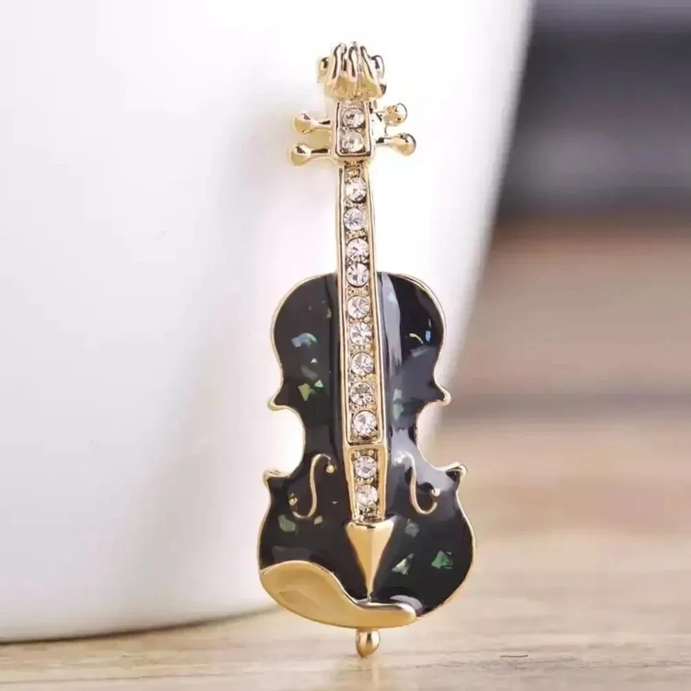 VQ Enamel Violin Brooch